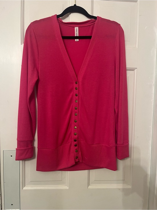 Zenana Outfitters Sweaters - Zenana Outfitters Hot Pink Button-Front Lightweight Cardigan